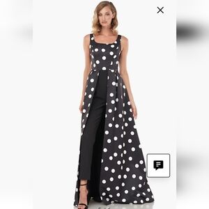 Kay Unger Black & White Polka Dot Sleeveless Jumpsuit Dress Sz.16 NWT